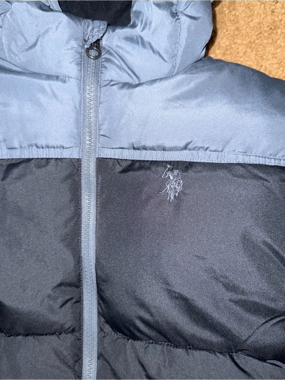 U.S. Polo Assn. Black and Gray Hooded Puffer Jacket - Kids